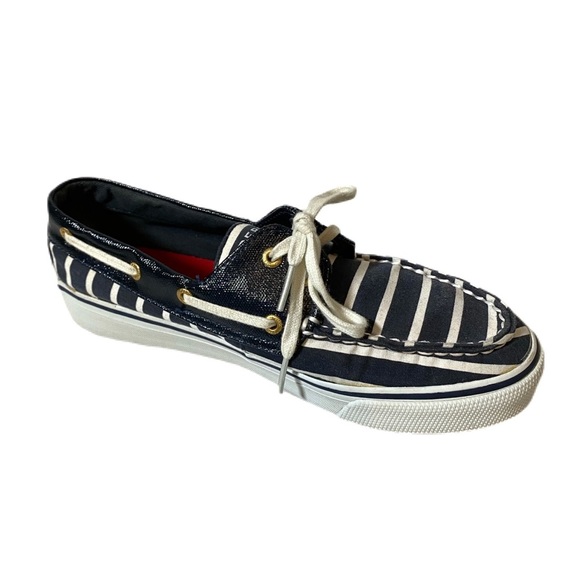 Sperry Striped Navy Blue & White Boat Shoes - Picture 5 of 6